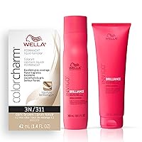 Wella Professionals Invigo Brilliance Color Protection Shampoo & Conditioner, For Fine Hair + Wella ColorCharm Permanent Liquid Hair Color for Gray Coverage, 3N Dark Brown