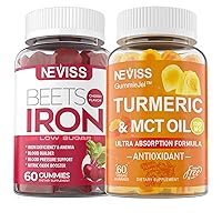 Vegan Iron Supplement, Non-Constipating, Gentle on Stomach, 120 Counts + Sugar Free Turmeric Curcumin Gummies 1000mg