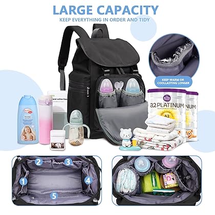 Fandiar Baby Diaper Bag Backpack with Portable Changing Pad Large Capacity Diaper Bag for Baby Girls Boys, Multifunction Waterproof Travel Back Pack with USB Charging Port