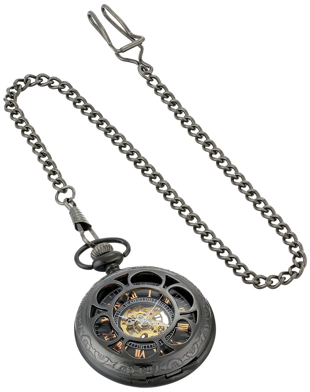 ShoppeWatch Men’s Pocket Watch with Chain | Hand Winding Vintage Pocket Watch | Classic Mechanical Movement Pocketwatch | 1920s Railroad Steampunk Costume Accessory
