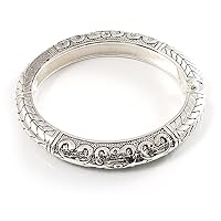 Silver Tone Vintage Inspired Hinged Bangle Bracelet