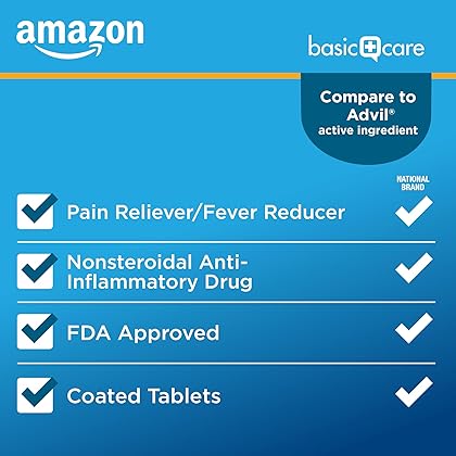 Amazon Basic Care Ibuprofen Tablets 200 mg, Pain Reliever/Fever Reducer, Body Aches, Headache, Arthritis Pain Relief and More, 500 Count