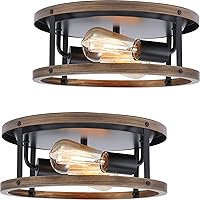 2 Pack Farmhouse Ceiling Light Fixture,Super Bright E26 Base 2-Light Hallway Light Fixtures Ceiling,Anti-Corrosion Wood and Black Flush Mount Ceiling Light for Hallway, Kitchen,Entry,Porch Etc