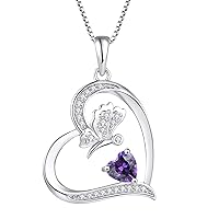 FJ Heart Butterfly Pendant Necklace 925 Sterling Silver with Birthstone Cubic Zirconia Butterfly Jewellery Gifts for Women Girls