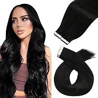 Tape in Hair Extensions Human Hair Black Real Hair Extensions Tape in Natural Black Tape in Extensions Human Hair Adhesive Tape in Human Hair Extensions 22 Inch #1B 40pcs 100g