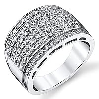 Metal Masters Sterling Silver Men's High Polish Micro Pave Wedding Band Ring With Cubic Zirconia CZ Sizes 5 to 12