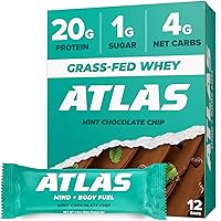 Atlas Protein Bar, 20g Protein, 1g Sugar, Clean Ingredients, Gluten Free (Mint Chocolate Chip, 12 Count (Pack of 1))