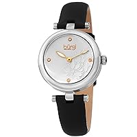 Burgi Women's BUR197 Diamond Accented Flower Dial Watch - Comfortable Leather Strap - in a Gift Box