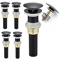 Bathroom Sink Drain,5 Pack Drain Stopper Bathroom Sink Without Overflow,Pop Up Drain Assembly with Detachable Strainer Basket,Built-in Anti-Clogging Strainer,Stainless Steel Mattle Black
