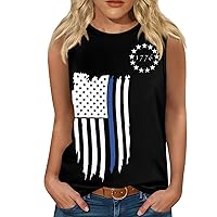 Women's Red White and Blue Tops Patriotic Tank Tops for Women 2024 Vintage American Flag Print Casual with Sleeveless Round Neck Cami Shirts Deep Red 3X-Large