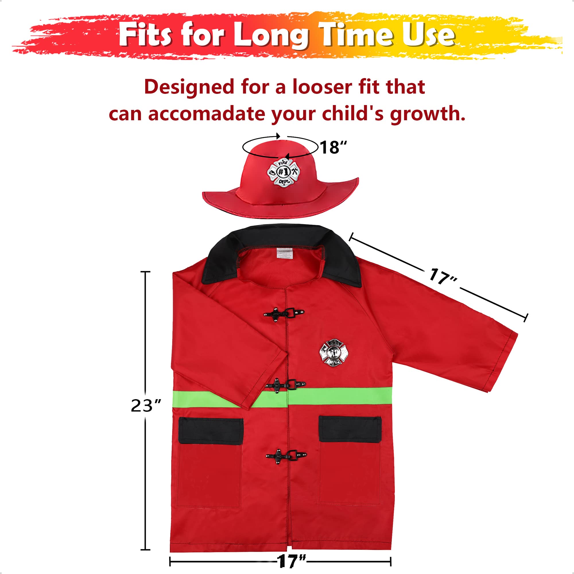 iPlay, iLearn Kids Firefighter Costume, Toddler Fireman Dress up, Fire Pretend Chief Outfit, Halloween Role Play Career Suit W/Walkie Talkie Hose, Party Birthday Gift for 3 4 5 6 7 Year Old Boy Girl