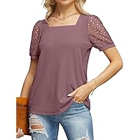 IWOLLENCE Women's Waffle Knit Blouse Puff Long/Short Sleeve Lace Tops Casual Loose T Shirts