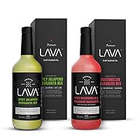 LAVA Premium Spicy Watermelon Habanero Margarita Mix & Spicy Jalapeño Margarita Mix by LAVA Craft Cocktail Co., Lots of Flavor and Ready to Use, 1-Liter (33.8oz) Glass Bottles