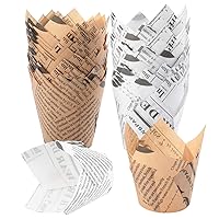 Baking Cups, 150 pieces Tulip Cupcake Liners Baking Cup Holders and Muffin Baking Cups for Wedding, Birthday, Christmas, Baby Shower Parties (Gold News Print and White News Print)