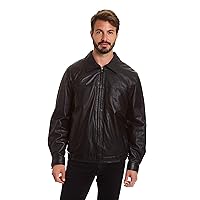 Excelled Men's Big and Tall Lambskin Leather Shirt Collar Bomber Jacket