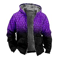 Mens Fuzzy Sherpa Jacket Long Sleeve Fleece Zip Up Coat Faux Fur Puffer Jacket Quilted Down Varsity Coat Plus Size