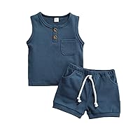 CIYCUIT 2Pcs Baby Boy Summer Clothes Infant Toddler Beach Outfits Sleeveless Tank Tops Shorts Set