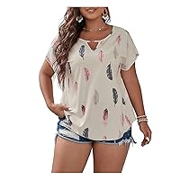 SOLY HUX Plus Size Blouses for Curvy Women Cute Boho Print Shirts V Neck Casual Summer Blouses T-Shirts Tops