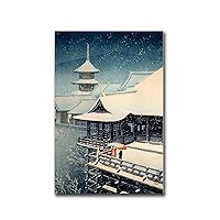 HUDEASHU Canvas Art Posters Japanese Art Print Kiyomizudera Temple In The Snow Hasui Kawase Winter Snow Painting Print Reproduction Modern Home Bedroom Decor 16x24inch without Frame