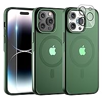 TAURI [5 in 1 Magnetic Case for iPhone 14 Pro [Military Grade Drop Protection] with 2X Screen Protector +2X Camera Lens Protector, Translucent Matte Slim Fit Designed for Magsafe Case-Green