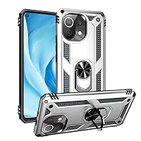 Phone Case for Xiaomi Mi 11 Lite/Mi 11 Lite 5G/Redmi Note 9 Pro 5G Mobile Phone Case with Magnetic Ring Holder Case, Heavy Duty Shock Proof Protection Case (Colour: Silver)