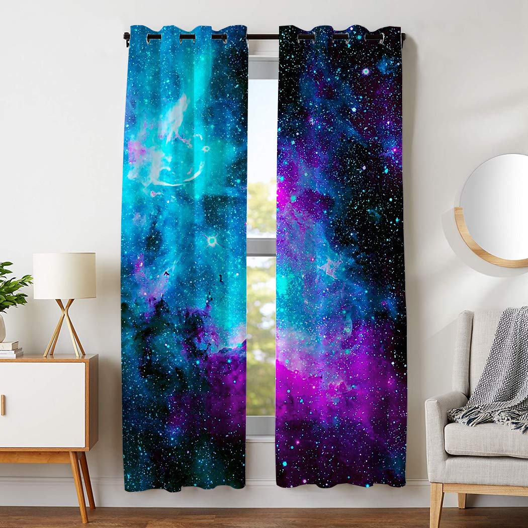 HommomH Galaxy Outer Space Nebula Curtains (2 Panels 42x84 Inch) Grommet Top Darkening Blackout Room Curtain Universe Planets Psychedelic Fantasy S...