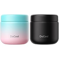 DaCool 2 Pack Kids Thermos for Hot Food Vacuum Stainless Steel Insulated Food Jar 13.5 OZ Kids Lunch Food Thermos Insulated Lunch Container for School Office Picnic Travel Outdoors,Cotton Candy,Black