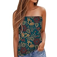 Women's Tops Spring 2024 Women's Floral Print Bandeau Casual T Shirt Tank Top Workout Shirts Large