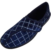Mens Checked Velour Style Slippers/Indoor Shoes with Ripper Fastening