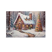 Christmas Wall Art Gingerbread House Christmas Decor Tree Forest Wall Art Canvas Wall Art Print Poster For Home School Office Decor Unframe-style 24x36inch(60x90cm)