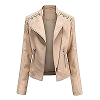 YMING Womens Faux Leather Moto Jackets Oversized Zip Up Short Coat Fall Solid Color Biker PU Outwear