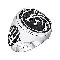 Bling Jewelry Personalize Hunter Animal Norse Viking Warrior Signet Fierce Roaring Big Wolf Head Coin Ring or Pendant For Men Oxidized Stainless Steel Customizable