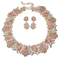 Vintage Crystal Rhinestone Statement Choker Bib Statement Necklace Earring Fashion Costume Jewelry Set for Women