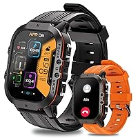 Military Smart Watch for Men, AMOLED 1.93” HD Display 5ATM Waterproof Rugged Smart Watch with Bluetooth Call (Answer/Dial), IP68 Fitness Tracker with 100+ Sport Modes for Android/iOS (2 Bands)
