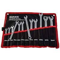 9917MA Metric V-Groove Combination Wrench Set, 8mm - 19mm, Fully Polished, 12-Piece (Includes Roll-Case)