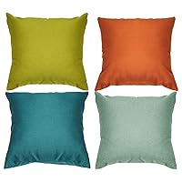 Pack of 4 Decorative Outdoor Waterproof Throw Pillow Covers Square Garden Cushion Cases for Patio, Couch, Tent and Sofa, 18 x 18 Inches, (Yellow, Light Green, Orange, Blue-Green)