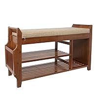 YUSING Bamboo Shoe Rack Bench with Removable Cushion, 2 Tier Entryway Shoe Storage Organizer Shelf with Hidden Drawer and Umbrella Stand for Bedroom, Living Room and Bathroom (Large)