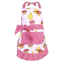 G2PLUS Cotton Aprons for Kids, Toddler Apron with Pocket, Cupcake Pattern Kid's Apron for Cooking, Baking, Xmas, Gardening (Pink)