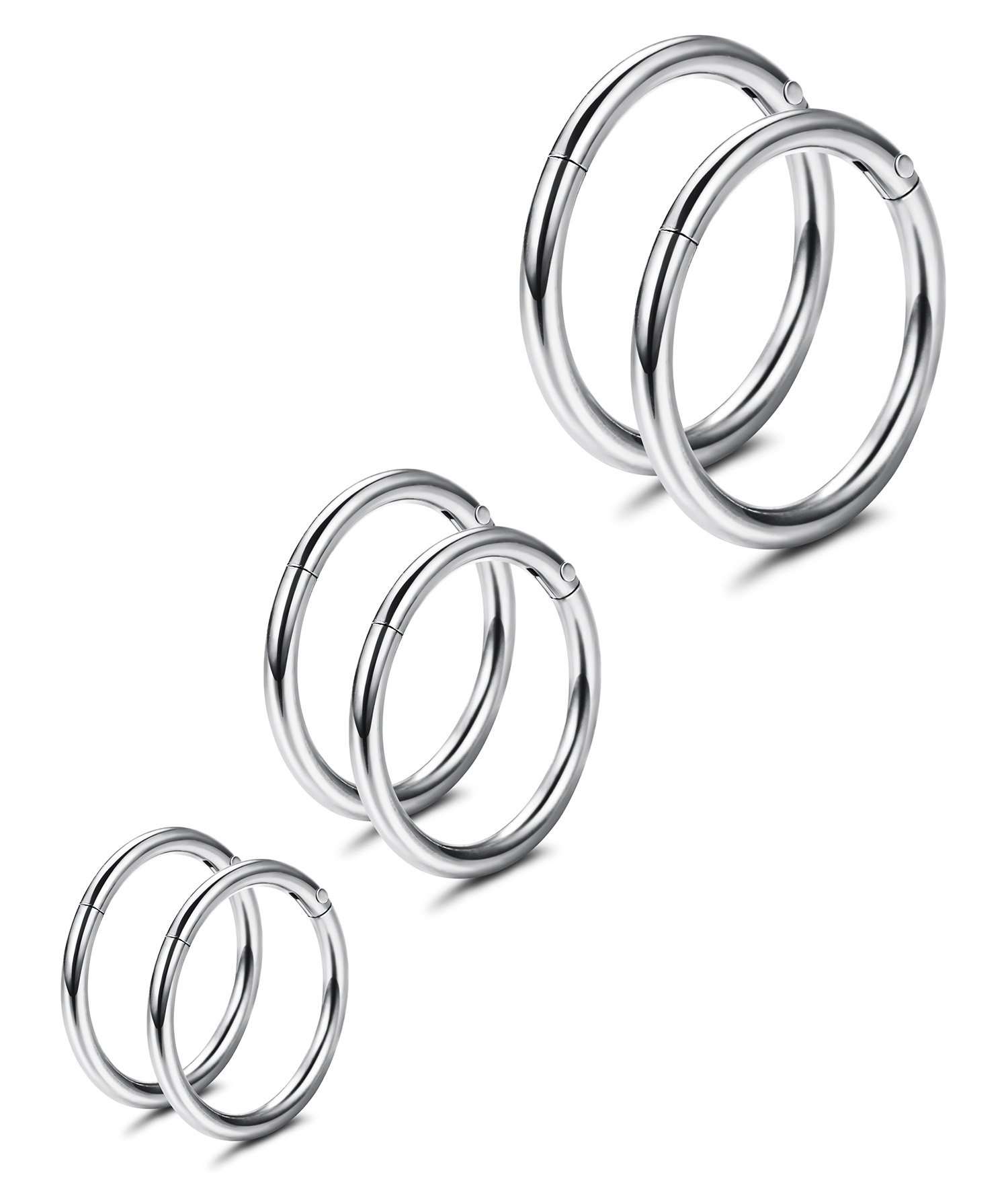 THUNARAZ 3-6Pairs Stainless Steel 16G Sleeper Earrings Septum Clicker Nose Lip Ring Body Piercing