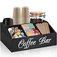 Coffee Station Organizer for Counter, Wood Coffee Pods Holder Storage Basket, Coffee and Tea Condiment Storage Organizer, Rustic Coffee Bar Decor for Coffee Accessories Organizer