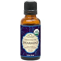 US Organic 100% Pure Spearmint Essential Oil - USDA Certified Organic, Steam Distilled - W/Euro droppers (More Size Variations Available) (30 ml / 1 fl oz)