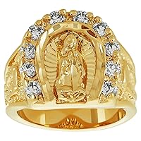 Large 18mm 14k Gold Plated Guadalupe Virgin Mary CZ Horseshoe Ring