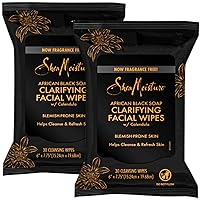 Shea Moisture Makeup Remover Face Wipes, African Black Soap, With Tea Tree Oil & Calendula, Removes Makeup & Dirt to Clarify Oily Blemish Prone Skin, Pack of 2, 30 Wipes Per Pack