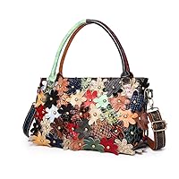 Women's Multicolor Flower Handbag Leather Random Splicing Shoulder Purse Satchel