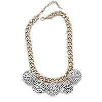 TFJ Women Fashion Necklace Gold Metal Chain Links Big 80's Disco Balls Charm Jewelry Holidays Style