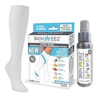 Skineez Skincarewear Medical Grade Compression Socks 10-20mmHg and Replenishing Spray, Firm, Moisuturize & Revitalize Skin, Relieve Foot, Arch, Heel, Calf, and Ankle Pain, White, S/M, 1 Pair, 1 Spray