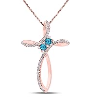 14k Rose Gold Plated Alloy Prong 0.60 ct Created Blue Topaz Cluster Infinity Cross Necklace Pendant