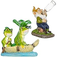 Gnome + Frog Garden Statue Solar Funny Gnome + Frog Statue Resin Gnome Frog Figurines with Solar Lights Outdoor Statues and Sculptures Decor for Patio Yard Lawn Yard Porch