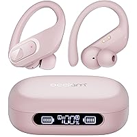 occiam Wireless Earbuds Bluetooth Headphones 96hrs Playback Sport Ear Buds Earphones Over Ear Deep Bass with Earhooks Microphone for Working Out Running Gym TV Listening (Pink)