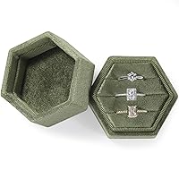 WantGor Velvet Jewelry Ring Box, 3 Slots Hexagon Ring Gift Box Vintage Ring Display Holder Case for Wedding Ceremony Proposal Engagement (Olive Green)